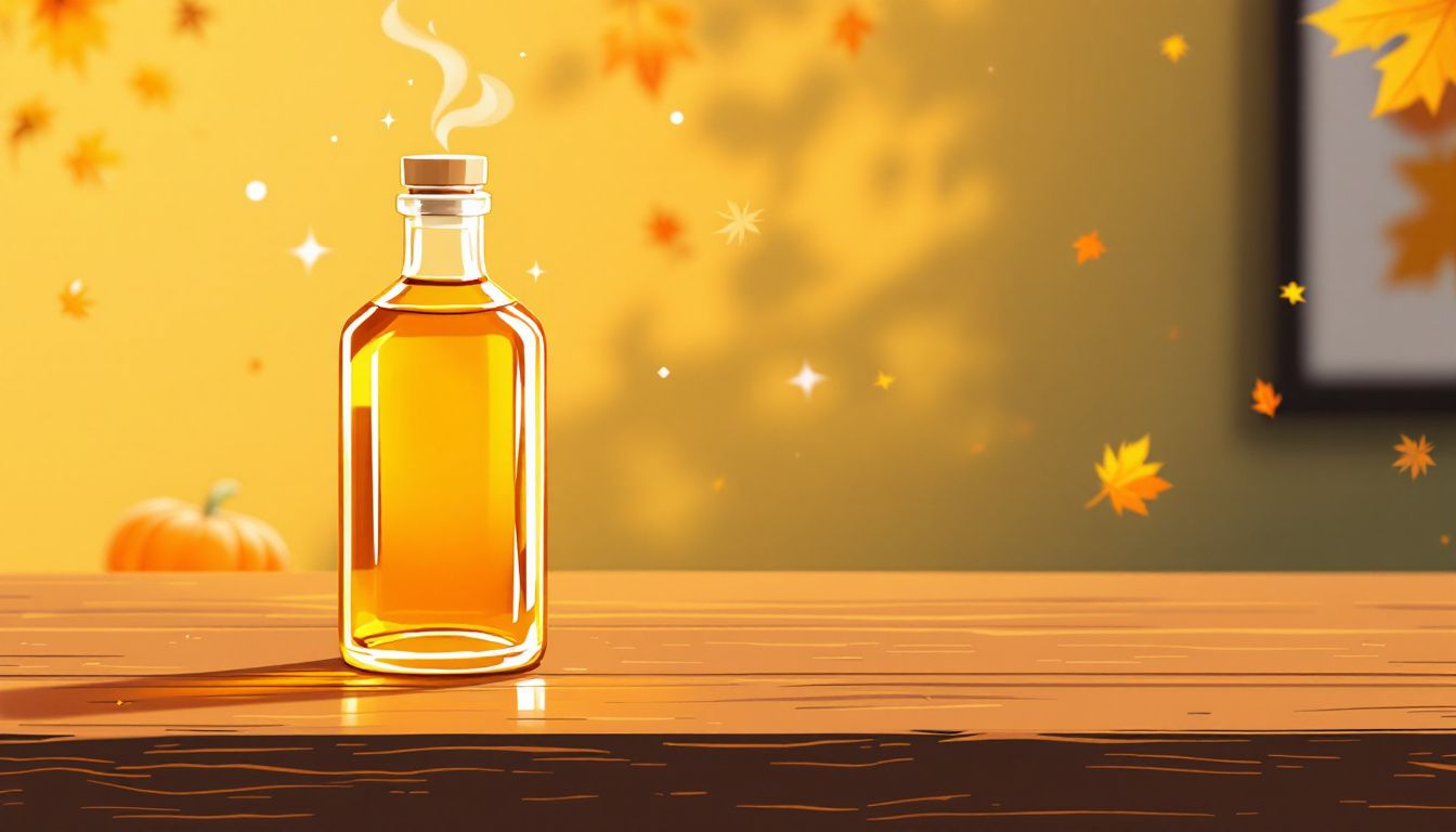 Flasche Kürbiskernöl auf einem Tisch.
