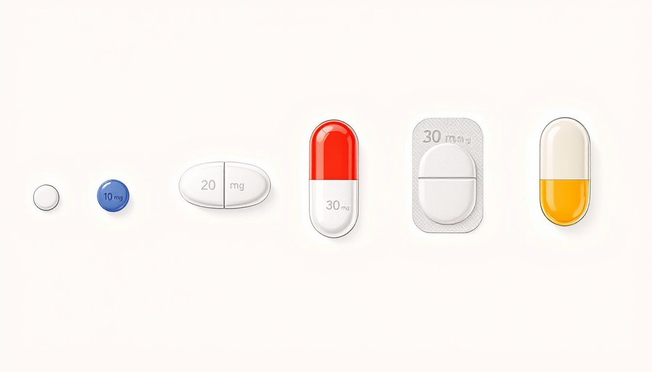 Verschiedene Alternativen zu Tarektin 20 mg, dargestellt durch verschiedene Tablettenformen.