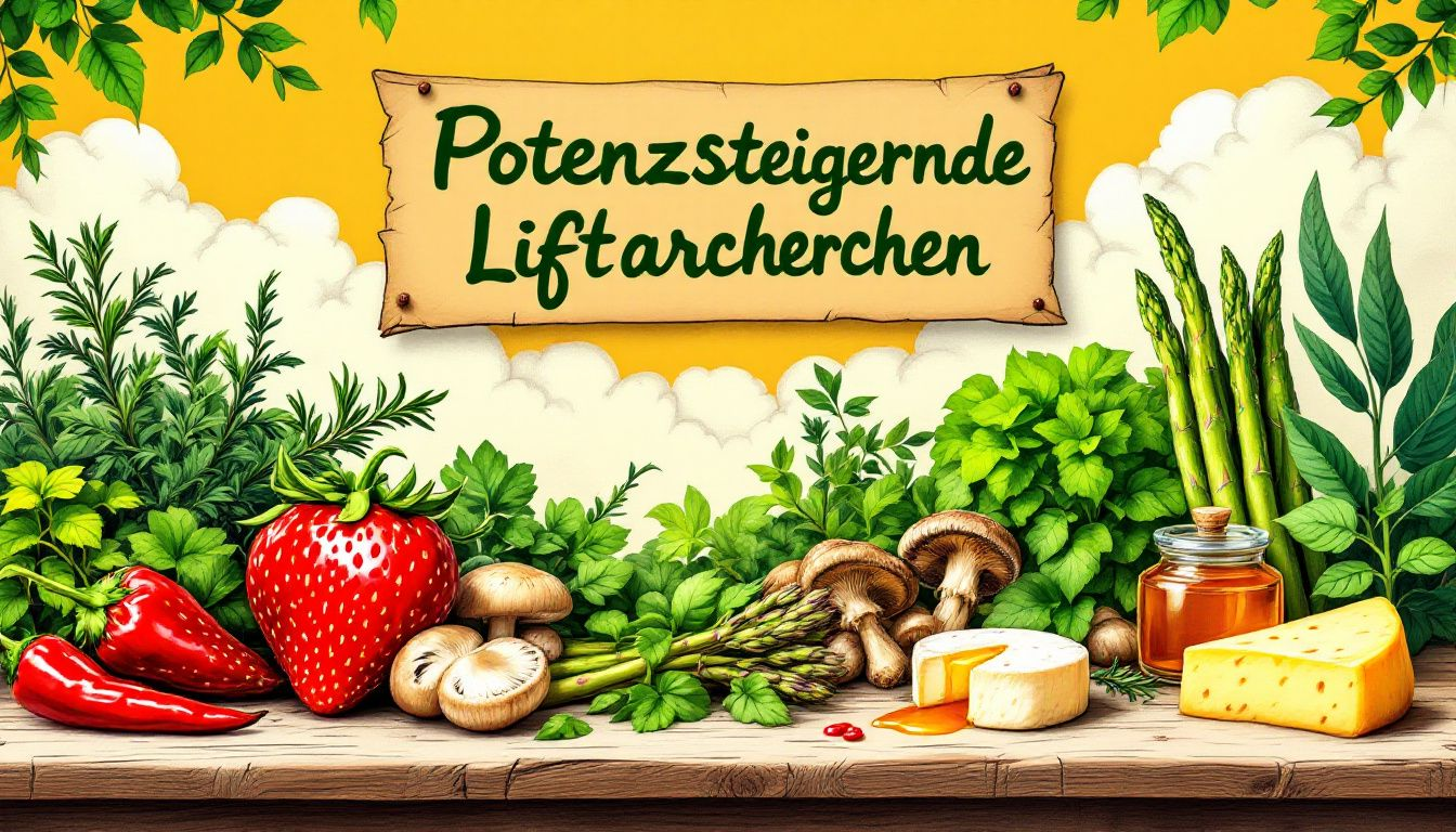 Andere potenzsteigernde Lebensmittel, zeigt eine Auswahl an verschiedenen Lebensmitteln, die die Potenz steigern können.